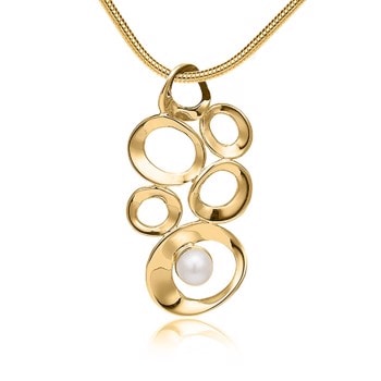 Smukt guldbelagt vedhæng med perle og foxkæde fra Blicher Fuglsang